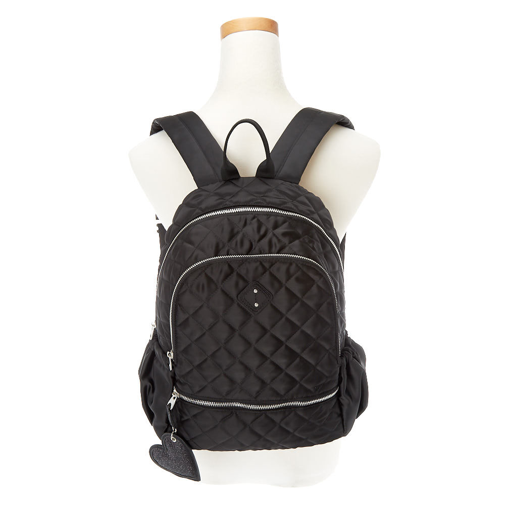 Sac à dos noir de taille moyenne satiné et matelassé,