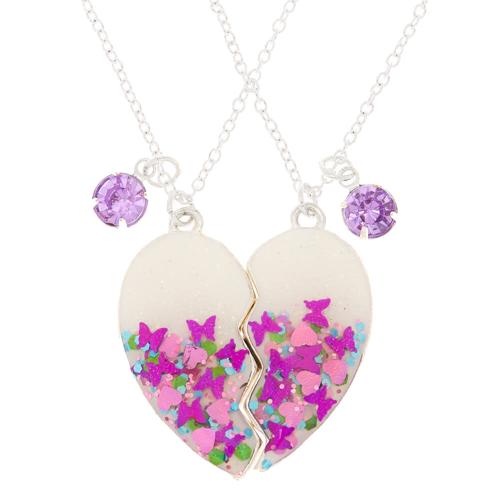 Best Friends Butterfly Confetti Pendant Necklaces - Purple, 2 Pack,