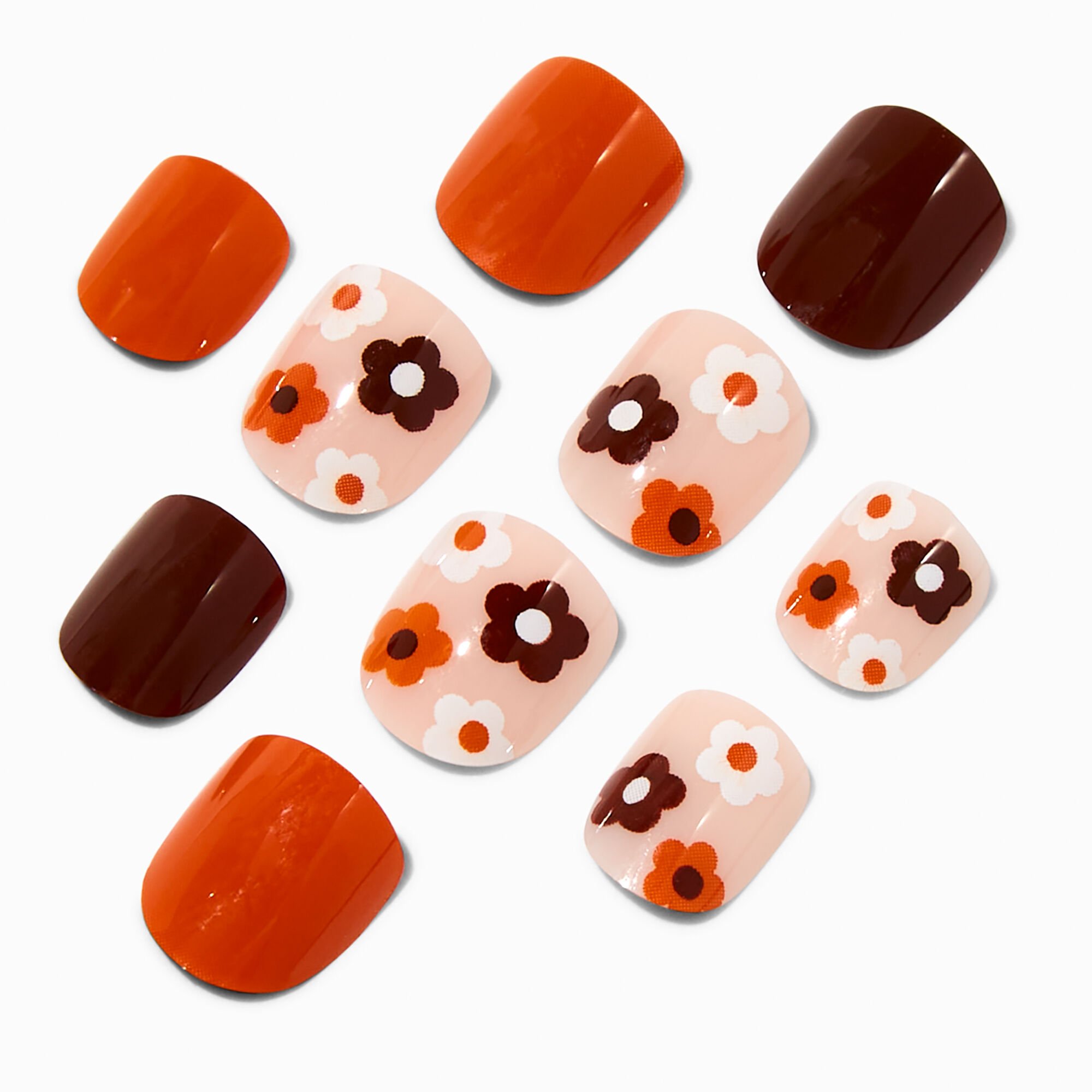 Claire's Club Fall Floral Press On Vegan Faux Nail Set - 10 Pack,