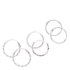 Sterling Silver 12MM Textured Hoop Earrings - 3 Pack,