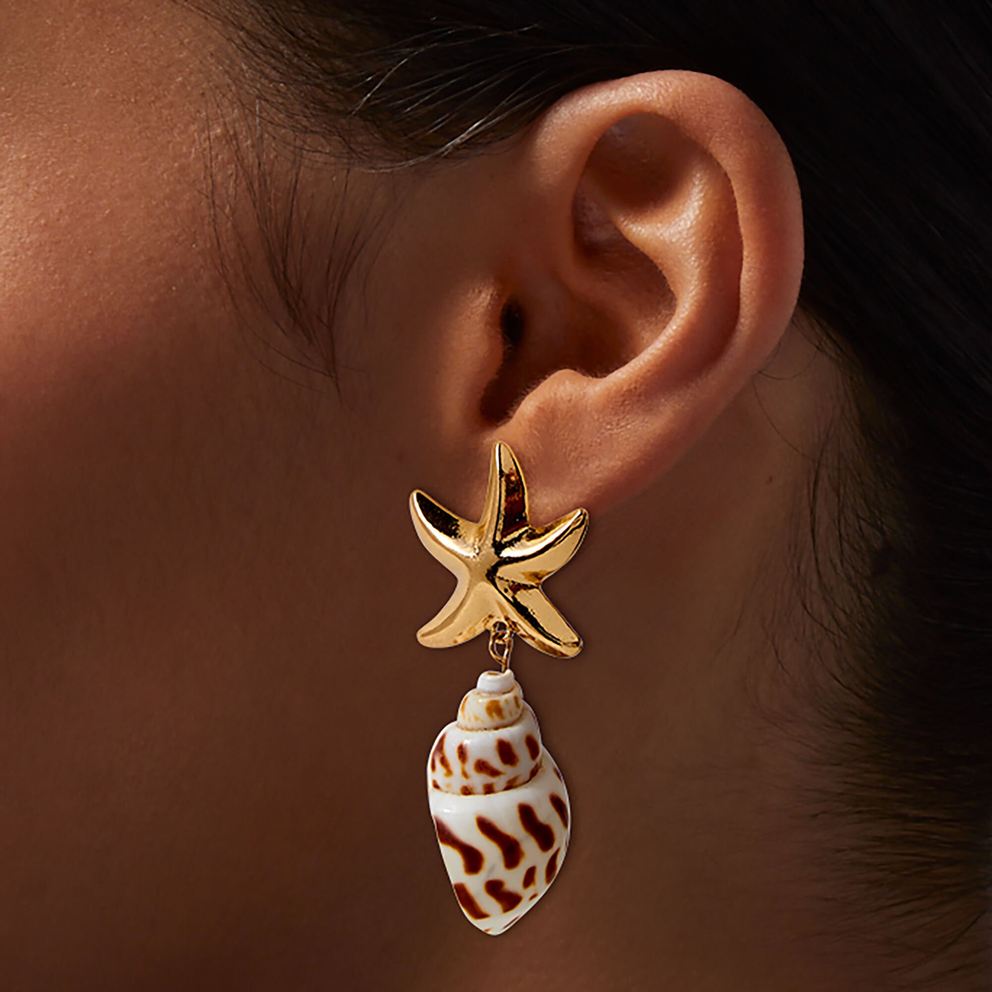 Gold-tone Starfish & Shell Drop Earrings,