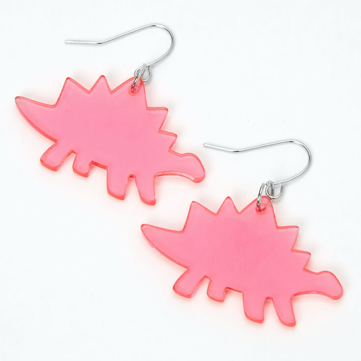 Pink Stegosaurus Dinosaur Drop Earrings,