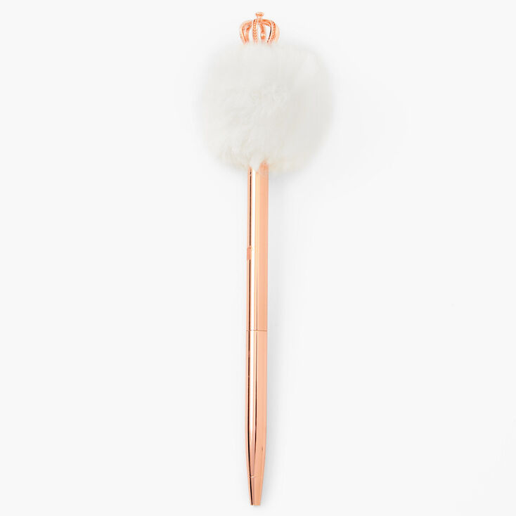Rose Gold Pom Pom Crown Pen - Ivory,