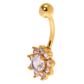 Gold-tone Stainless Steel Crystal Flower 14G Belly Bar,