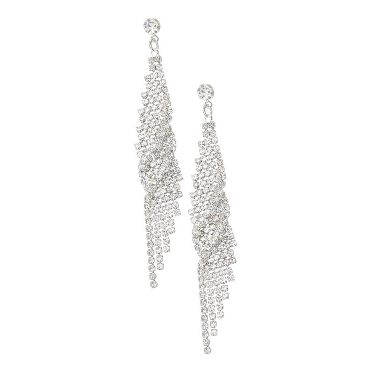 Silver Linear Crystal Mesh Earrings Claire S Us Silver Linear Crystal Mesh Earrings