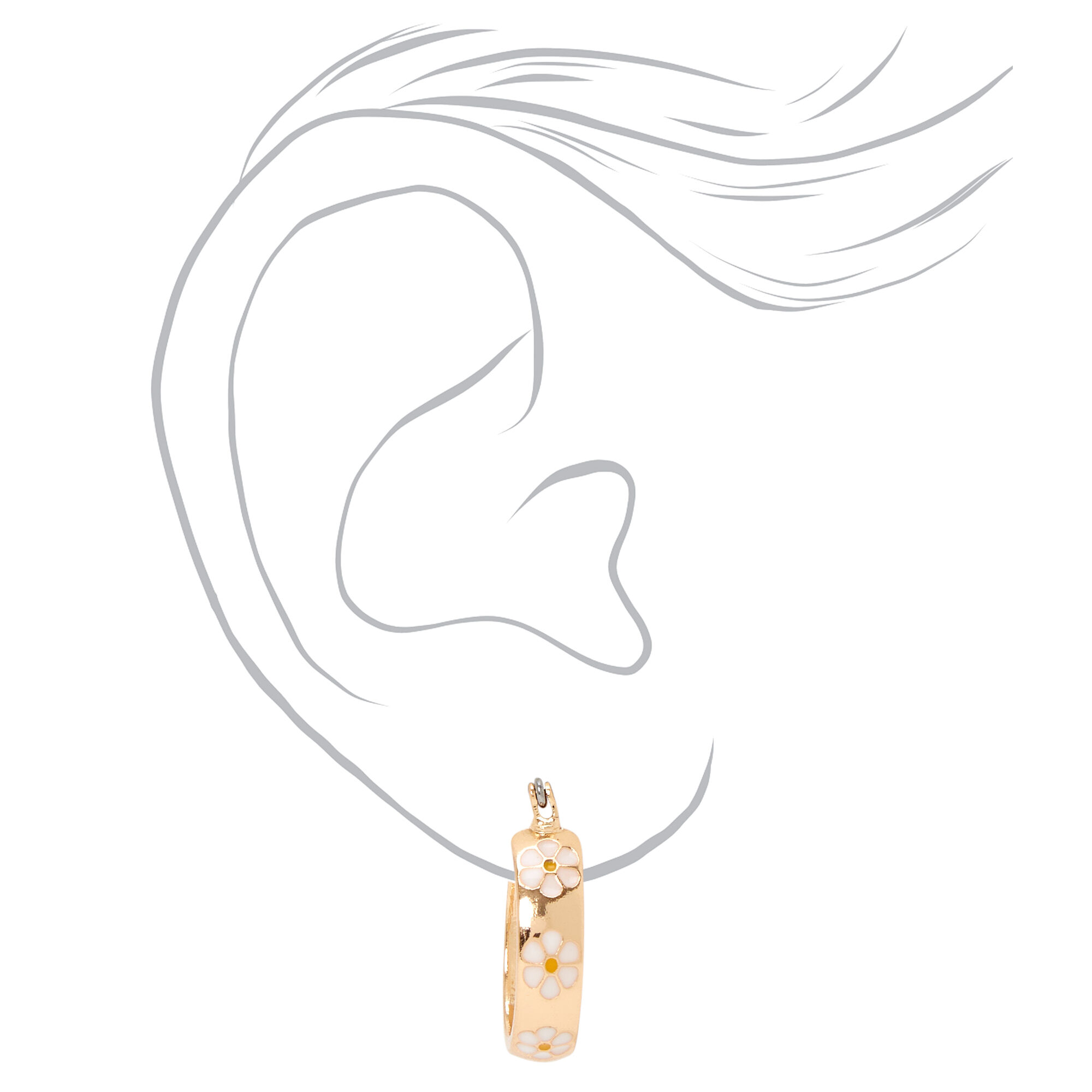 Gold 20MM Thick Daisy Hoop Earrings - White,