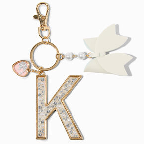 Pearl &amp; Crystal Gold-tone Initial Keychain - K,