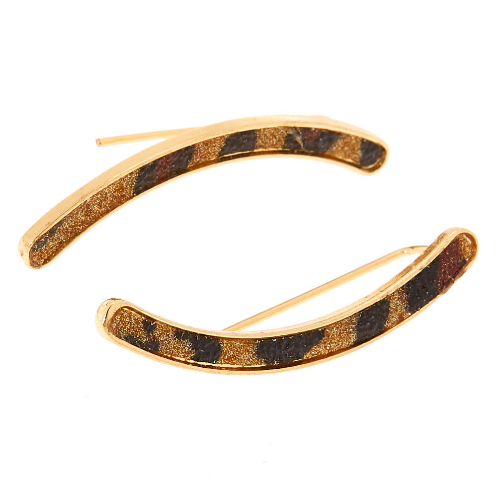 Gold 1.5" Glitter Leopard Print Ear Crawler Earrings,