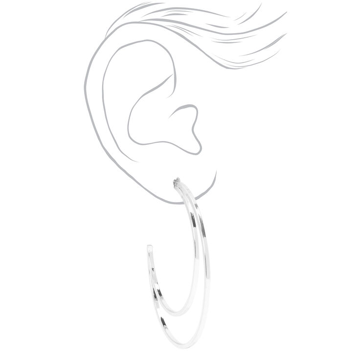 Silver 60MM Open Crescent Moon Hoop Earrings,