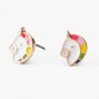 Rainbow Accent Unicorn Stud Earrings - Gold,