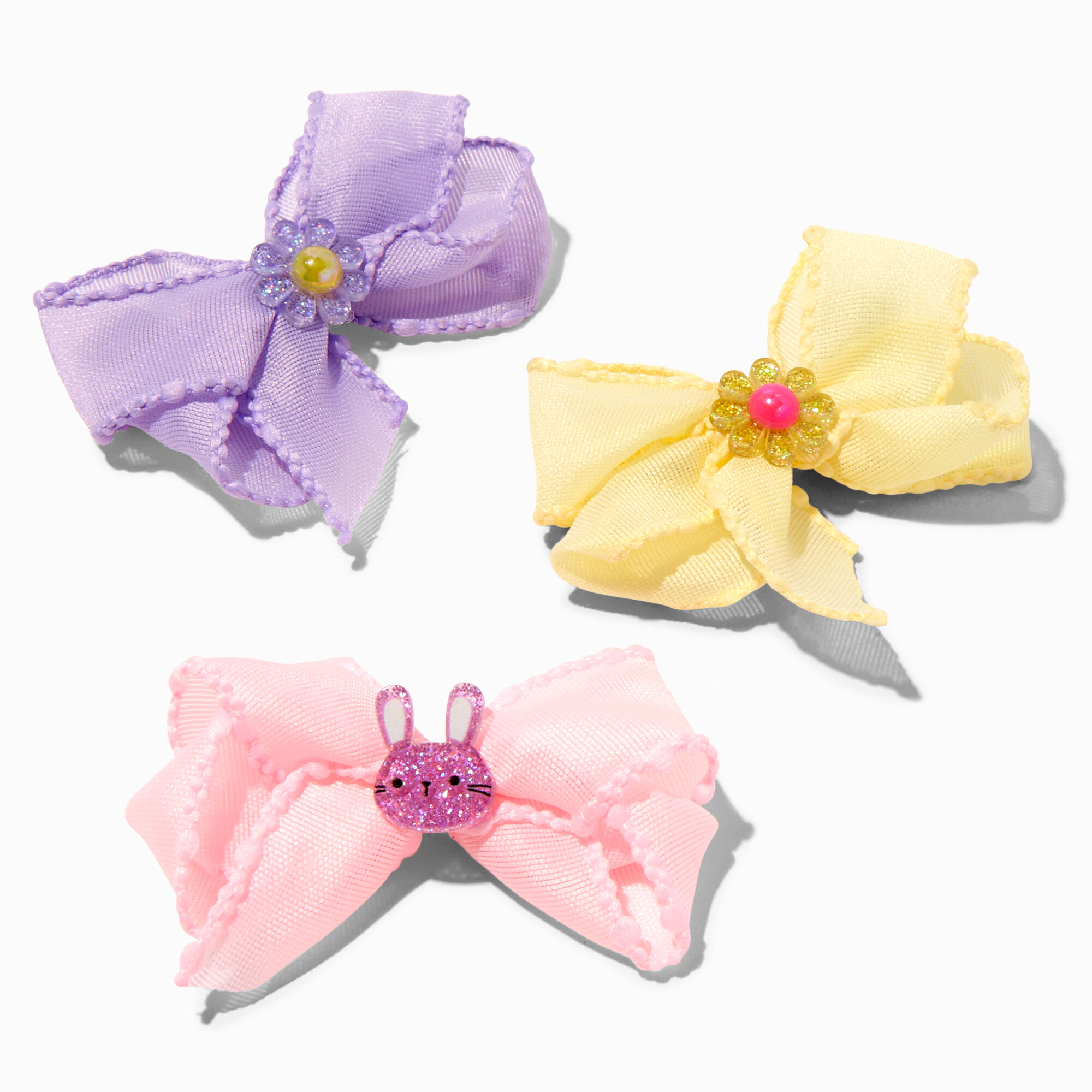 View Claires Club Spring Loopy Bow Hair Clips 3 Pack Rainbow information