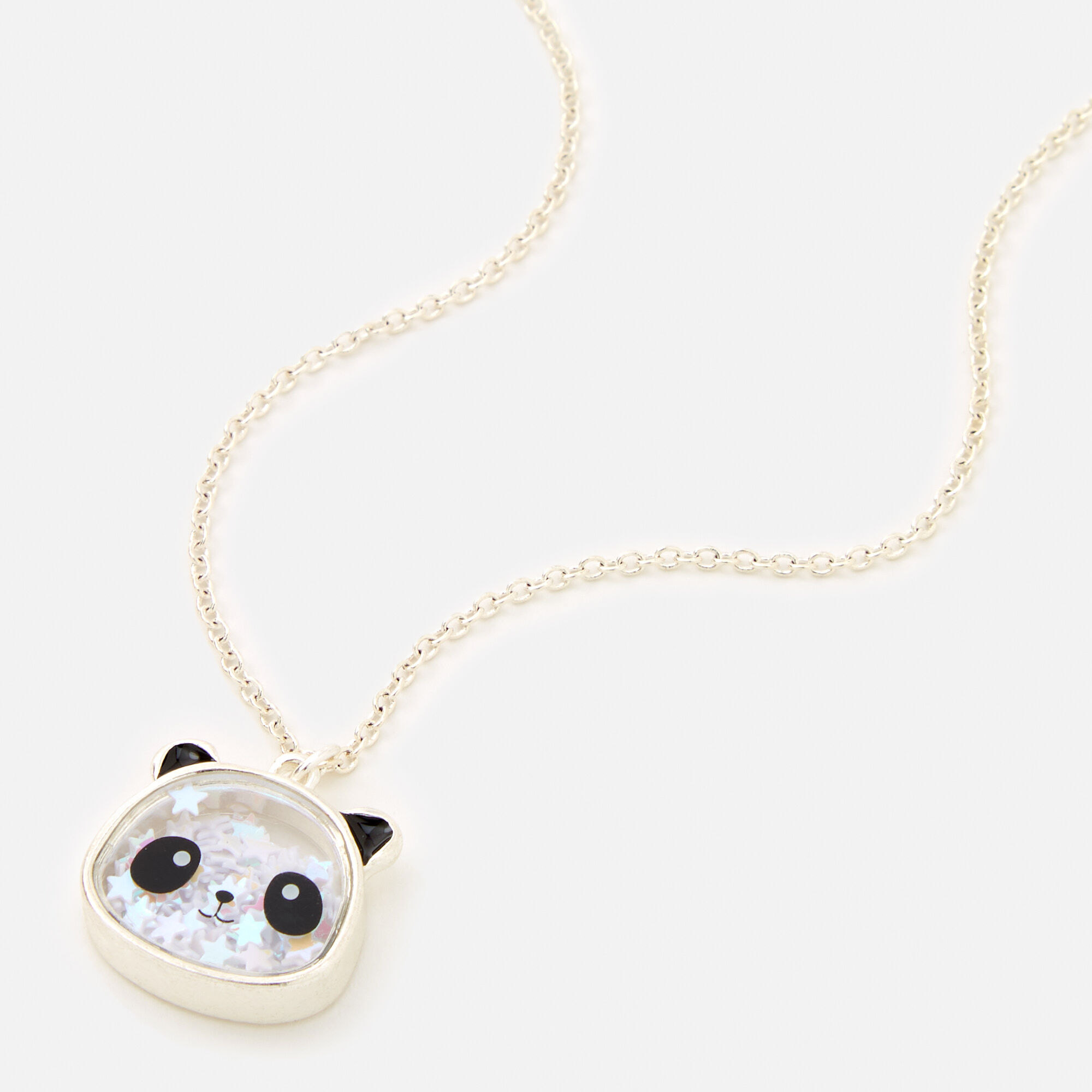 View Claires Tone 16 Panda Shaker Novelty Pendant Necklace Silver information