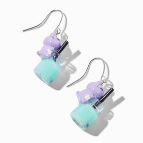 Pendantes th&eacute; aux perles bleu sarcelle hamster violet,