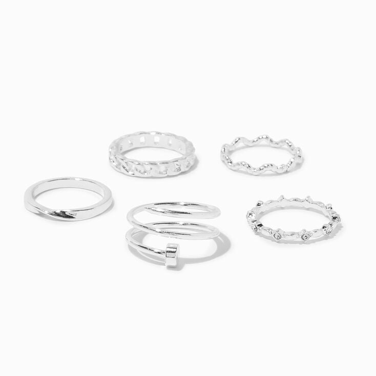 Silver-tone Twisted Nail Rings - 5 Pack,