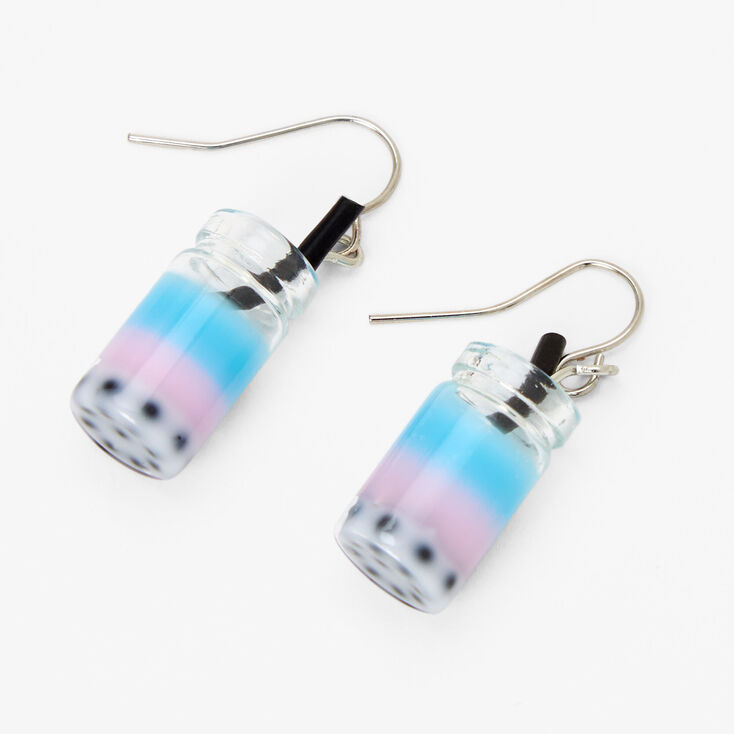 Silver 1&quot; Bubble Tea Drop Earrings - Blue/Pink,