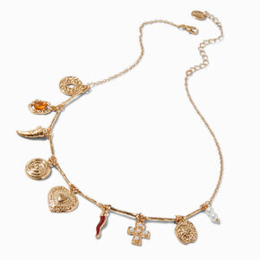 Gold-tone Mixed Charm Choker Necklace,