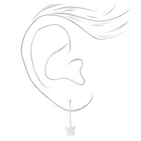 Sterling Silver One Butterfly Threader Drop Earring,