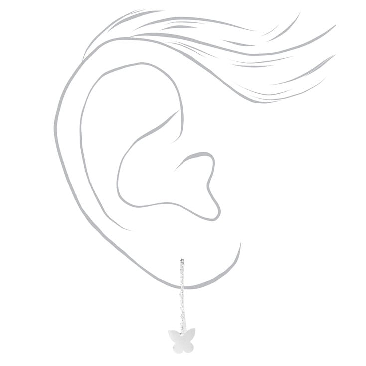 Sterling Silver One Butterfly Threader Drop Earring,