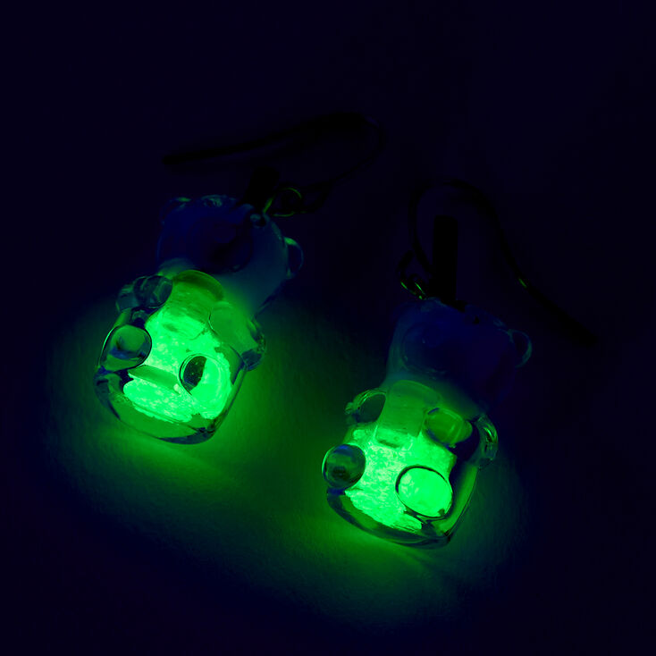 Green Glow in the Dark 0.5&quot; Gummy Bear Drop Earrings,