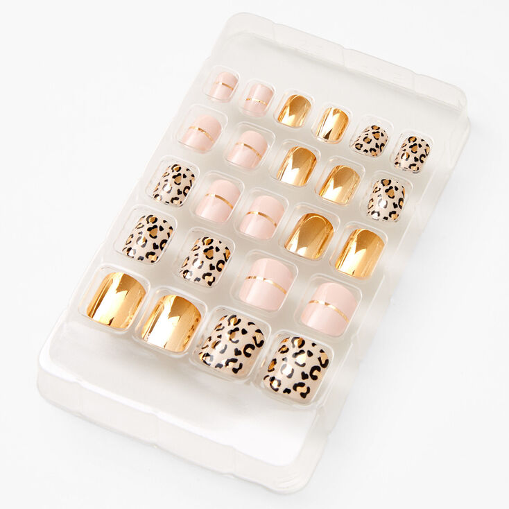 Metallic Leopard Square Press On Vegan Faux Nail Set - 24 Pack,