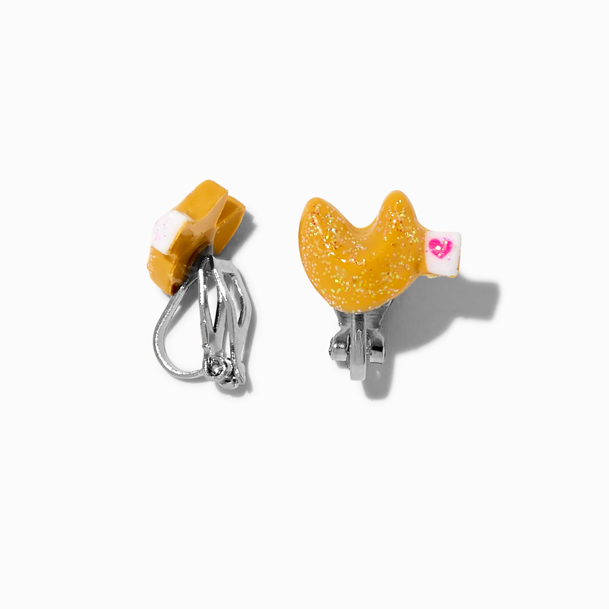 Glitter Fortune Cookie Clip-On Stud Earrings,