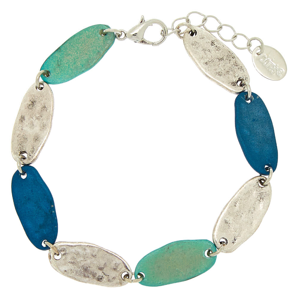 Silver Mixed Patina Chain Bracelet - Blue,