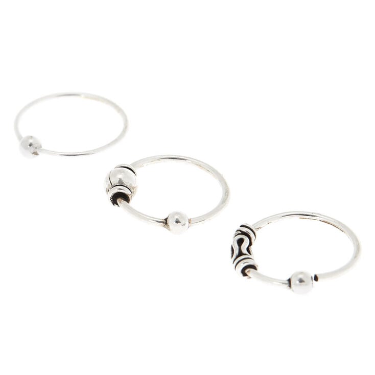 Sterling Silver 22G Beaded Cartilage Rings - 3 Pack,
