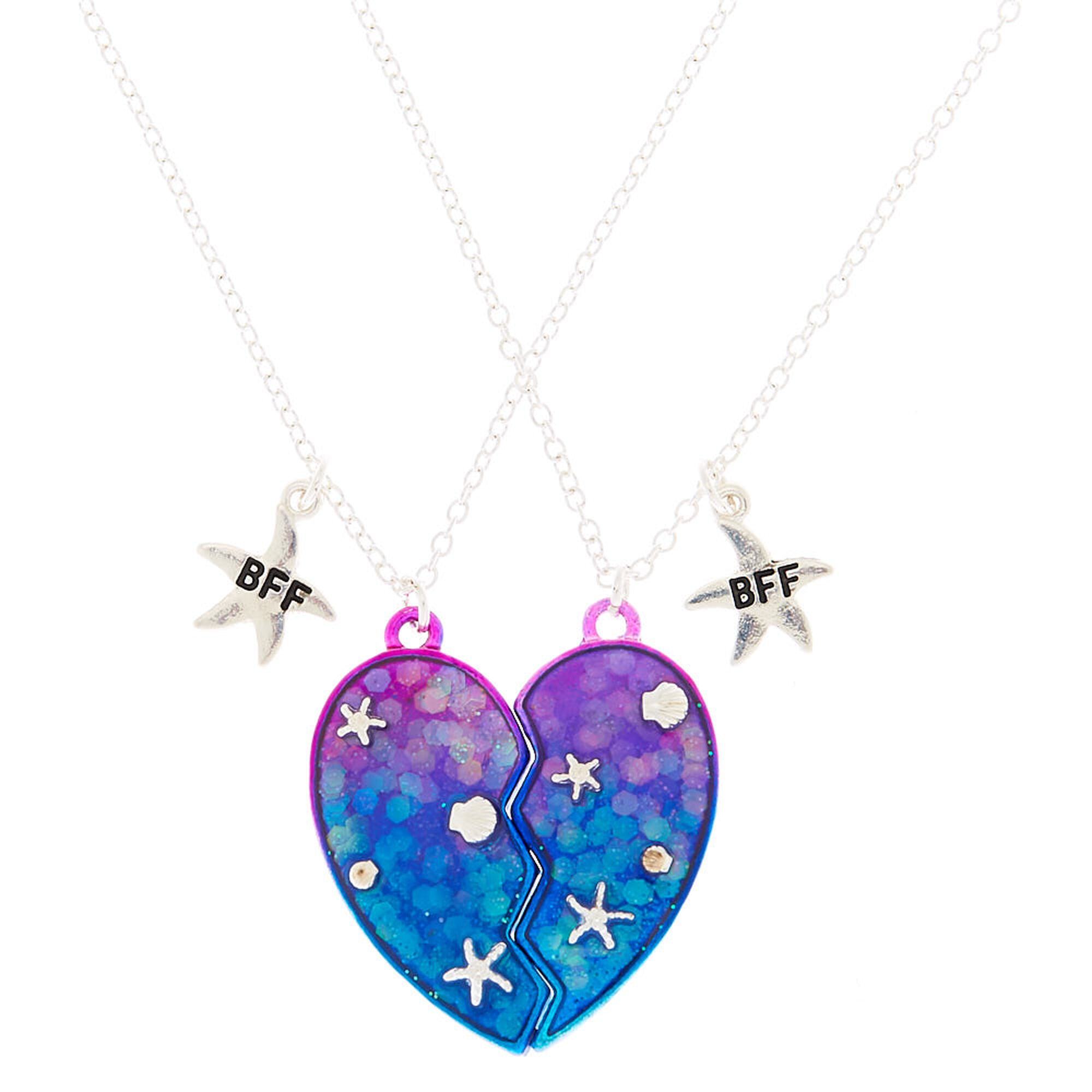 View Claires Bff Starfish Shell Heart Pendant Necklace 2 Pack Silver information
