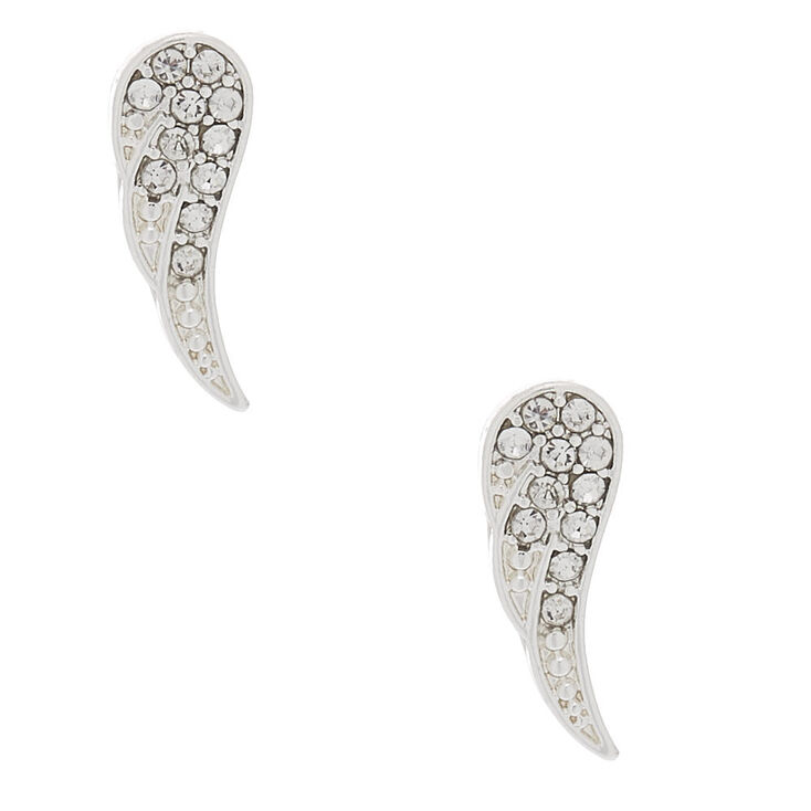 Silver Crystal Wing Stud Earrings,