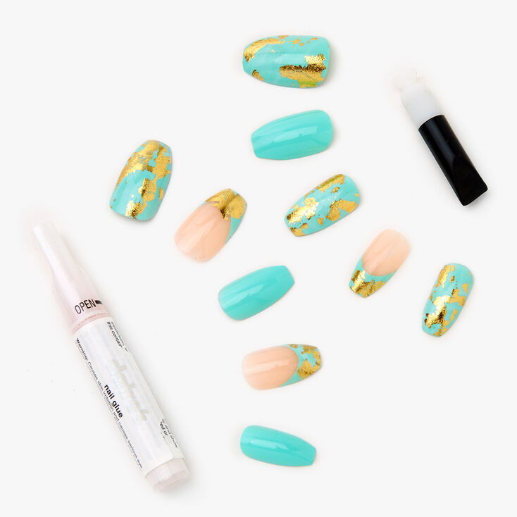 Mint Marble Foil Coffin Faux Nails 24 Pack Claire S Mint Marble Foil Coffin Faux Nails 24 Pack Claire S