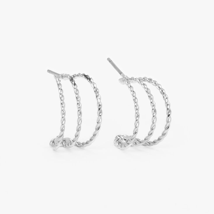 Silver 15MM Triple Twisted Half Hoop Earrings,