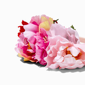 Bandeau couronne de fleurs artificielles tons de rose,