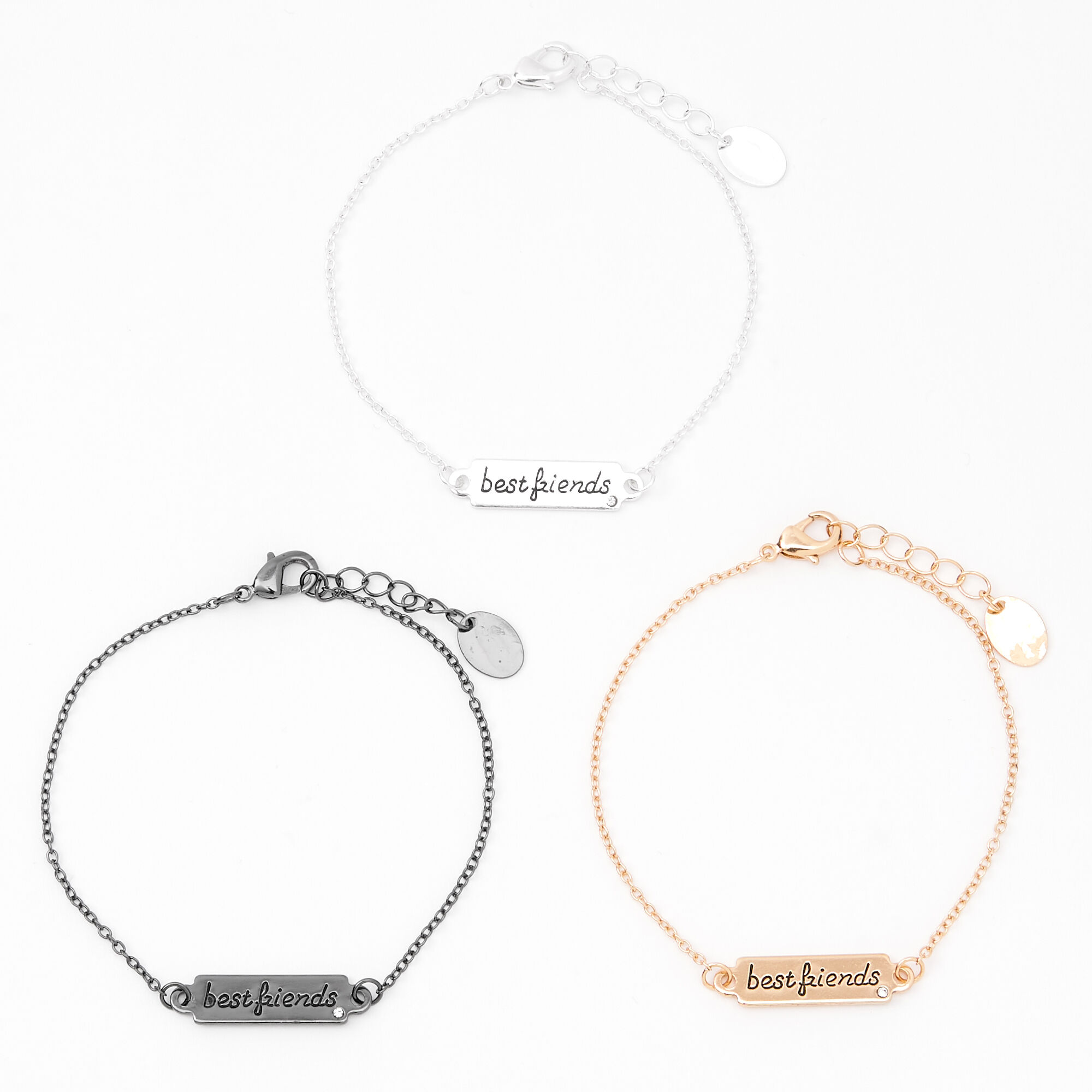 Mixed Metal Script Plate Friendship Bracelets 3 Pack