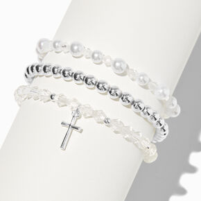Claire&#39;s Club Special Occasion Silver-tone Cross Stretch Bracelets - 3 Pack,