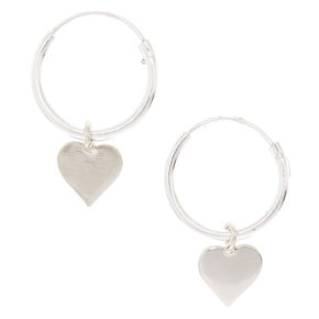 Sterling Silver 12mm Heart Hoop Earrings,