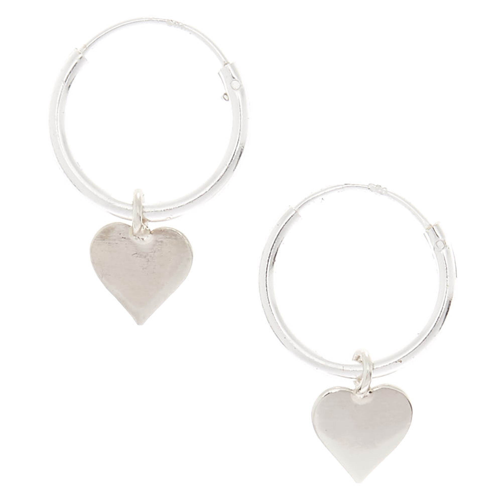 View Claires 12MM Heart Hoop Earrings Silver information