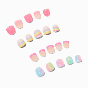 Claire&#39;s Club Rainbow Press On Vegan Faux Nail Set - 4 Pack,