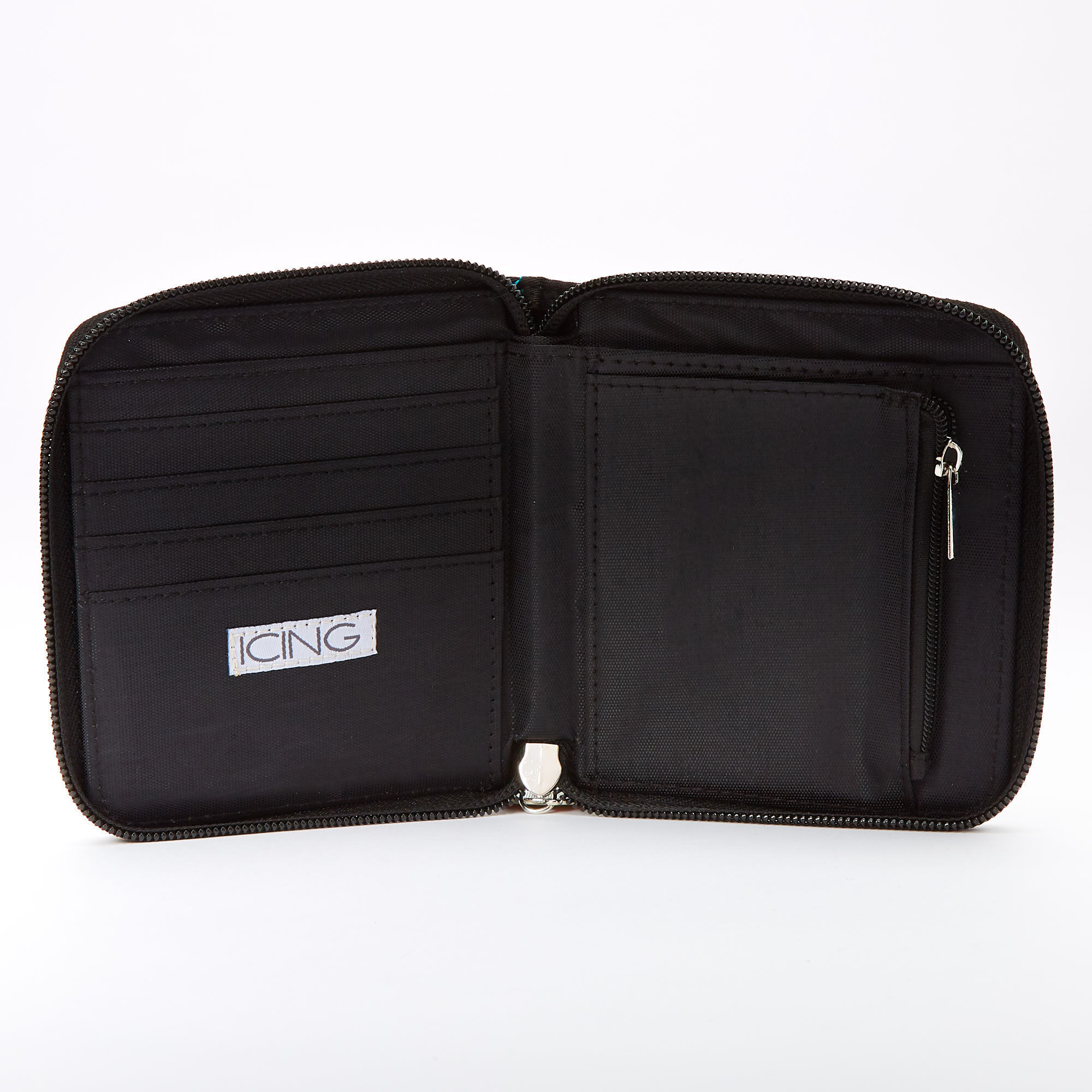 Rainbow Stitched Quilted Mini Zip Wallet - Black,