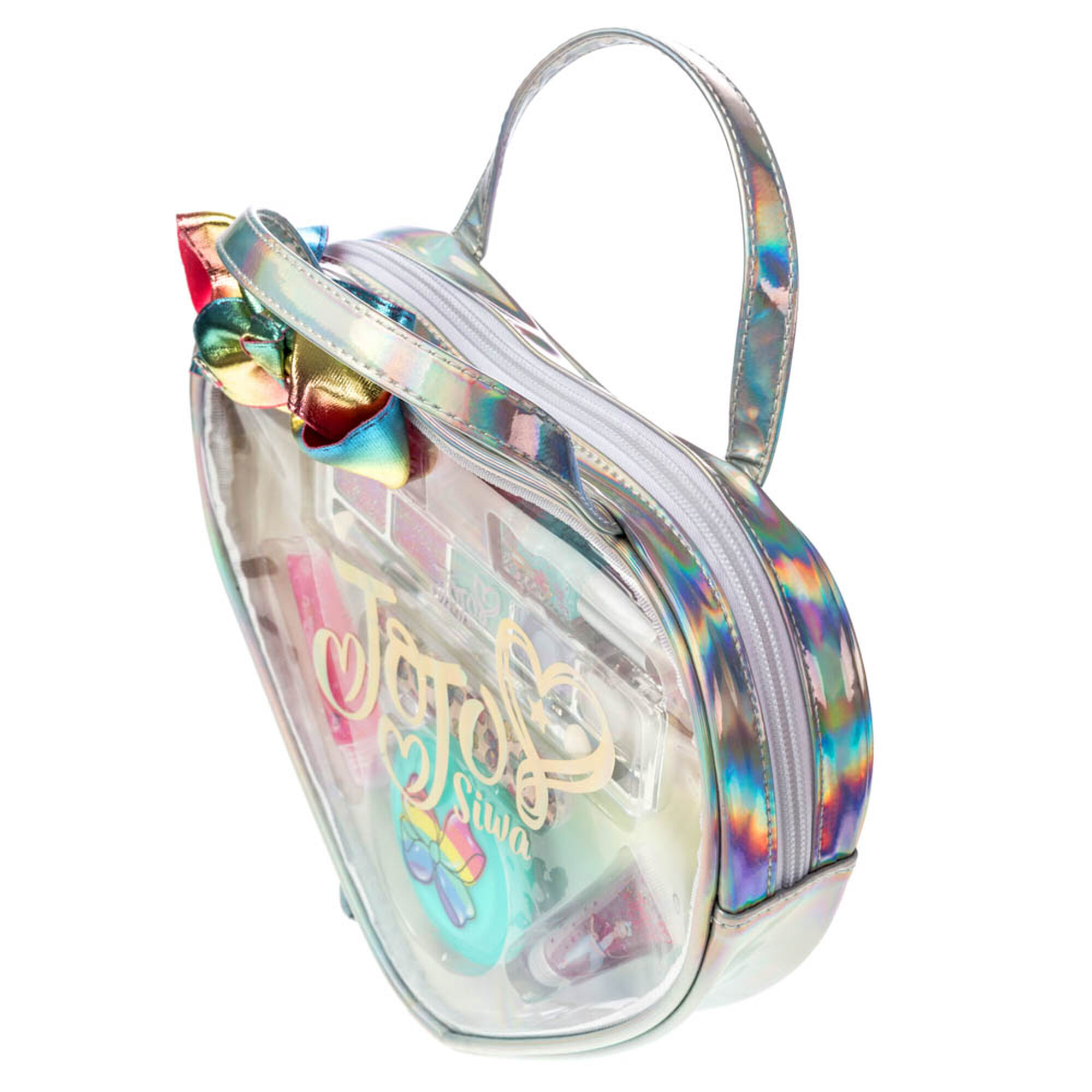 JoJo Siwa™ Heart-Shaped Holographic Cosmetic Bag with Makeup - Silver