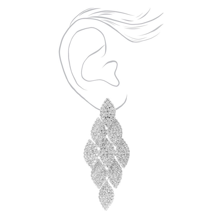 Silver 2&quot; Pave Chandelier Drop Earrings,