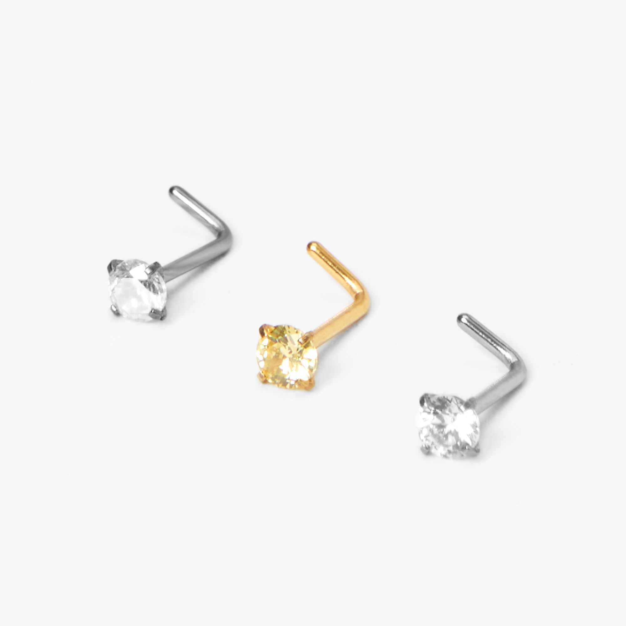View Claires Mixed Metal 20G Crystal Nose Studs 3 Pack Gold information