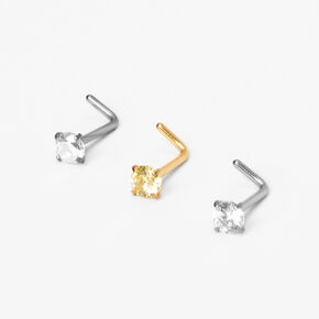 Mixed Metal 20G Crystal Nose Studs - 3 Pack,