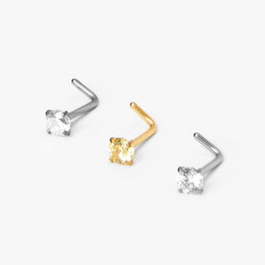 20G Mixed Metal Stainless Steel Crystal Nose Studs - 3 Pack,
