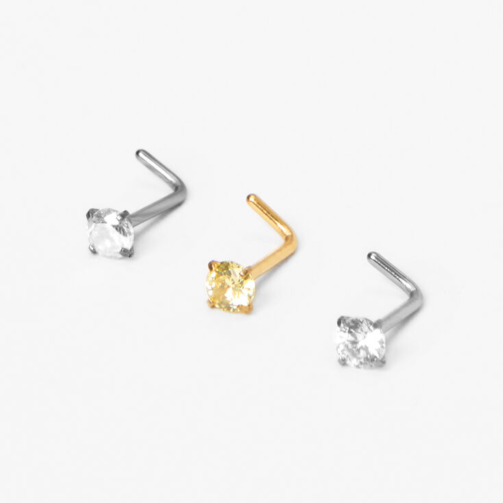 20G Mixed Metal Stainless Steel Crystal Nose Studs - 3 Pack,