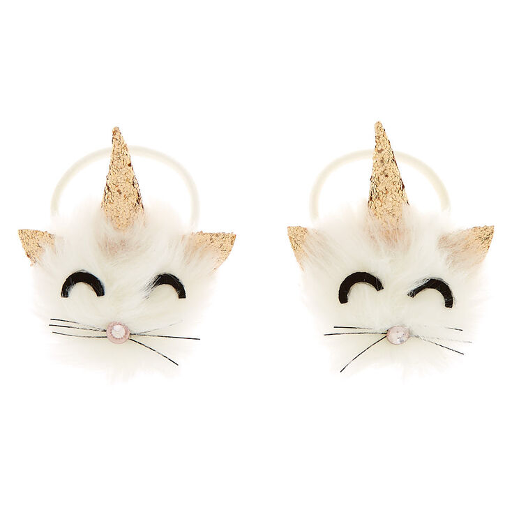 Unicorn Cat Pom Pom Hair Ties White 2 Pack Claire S Us