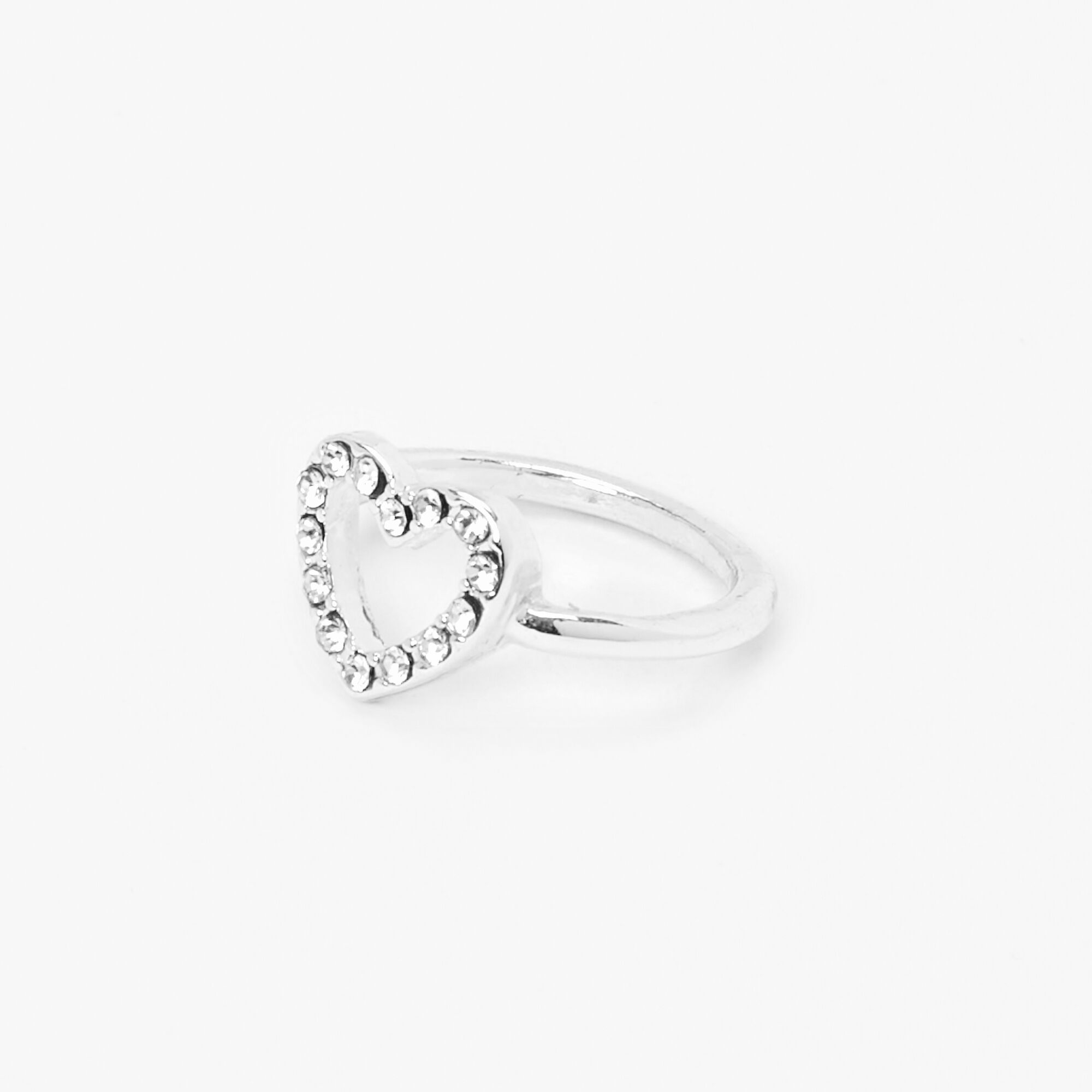 View Claires Tone Embellished Heart Cutout Midi Ring Silver information