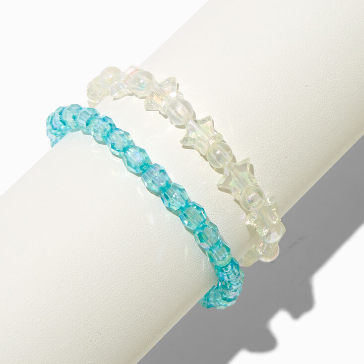 Iridescent Star &amp; Blue Beaded Stretch Bracelets - 2 Pack,