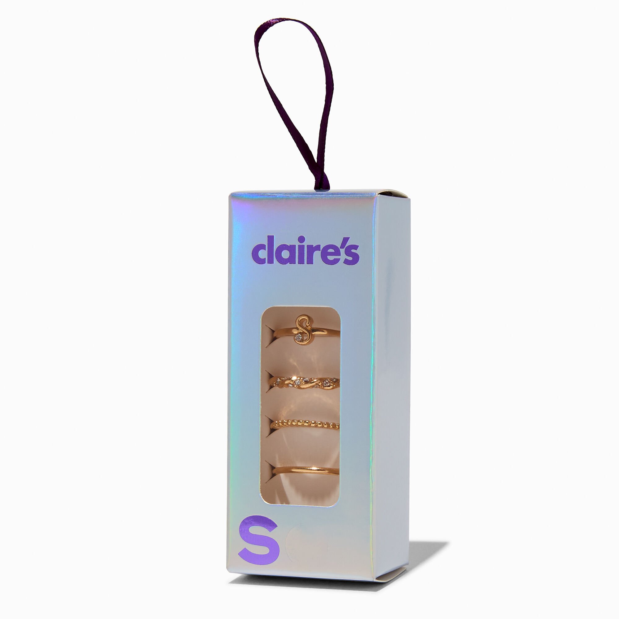 Gold-tone S Initial Ring Stack Set - 4 Pack,
