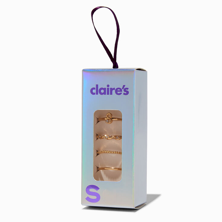Gold-tone S Initial Ring Stack Set - 4 Pack,
