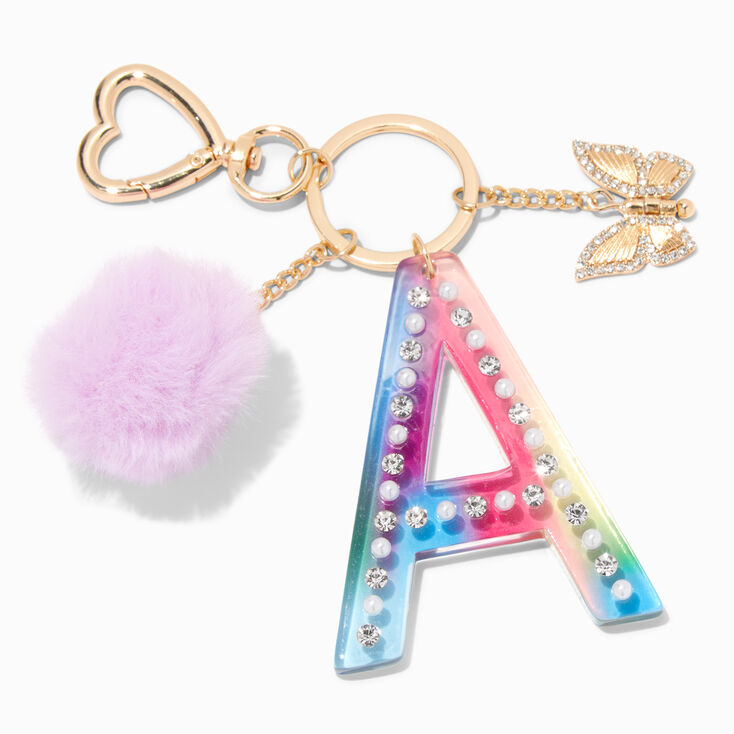 Butterfly & Rainbow Initial Keychain - A